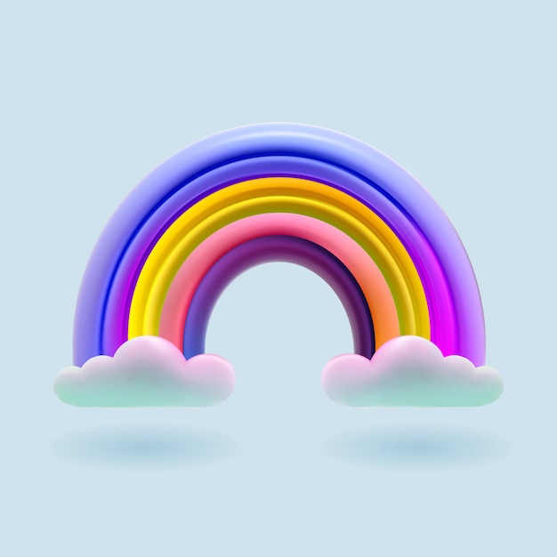 Vecteur 3d arc-en-ciel coloré mignon avec nuage illustration de bébé enfants drôle de vecteur conception de rendu fantastique