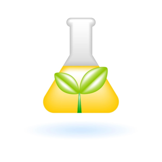 3d Chimie Flacon Bio Plante Bécher Icône Eco Durabilité Concept Environnemental Verre Brillant Plastique Couleur Mignon Dessin Animé Réaliste Style Minimal Rendu 3d Icône Vectorielle Ux Ui Illustration Isolée