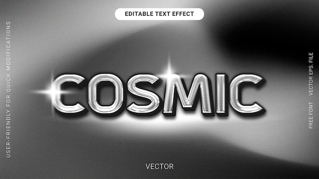 3d chrome métallique style de police cosmique effet de texte modifiable vecteur monochrome grainy