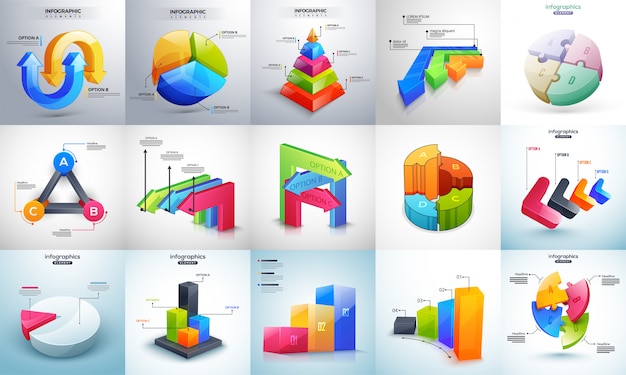 3d Coloré Plusieurs Niveaux Timeline Infographique Ensemble