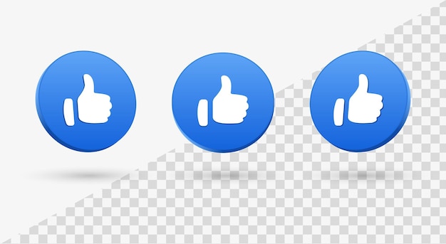 Vecteur 3d comme icône pouce vers le haut logo dans le bouton de cercle moderne pour les réactions de publication de notification de médias sociaux