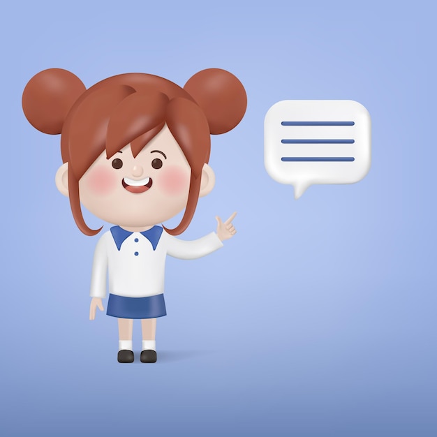 3d dessin animé fille étudiant caractère répondre à la question