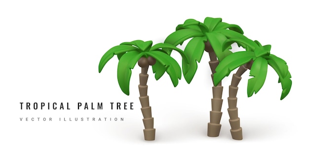 3d Dessin Animé Mignon Palmier Tropical Arbre De La Jungle Réaliste Sur Fond Blanc Objet D'été Illustration Vectorielle