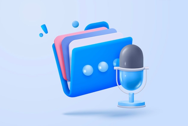 3d dossier et feuille de papier icône signe pour la voix podcast fichier multimédia micro cyberspace enregistrement pour la musique chanteur et chanson ou concepts de podcast audio 3d icône d'image rendu vectoriel illustration