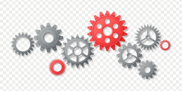 3d engrenages roues dentées composants infographiques industrie de la machine roues dentée de moteur rotatif travaux de construction mécanisme réaliste technologie d'ingénierie fond transparent vectoriel