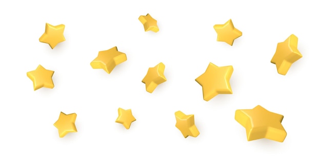 3D étoiles volantes dorées. Étoile jaune 3d réaliste.