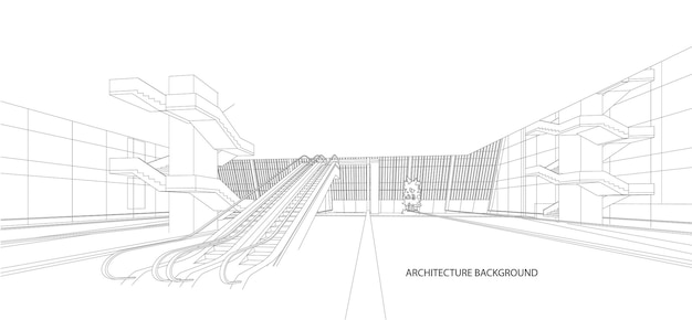 3D filaire du bâtiment. conception de croquis.Vecteur