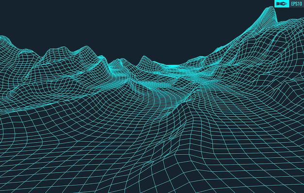 3d Filaire Terrain Grand Angle Eps10 Vecteur