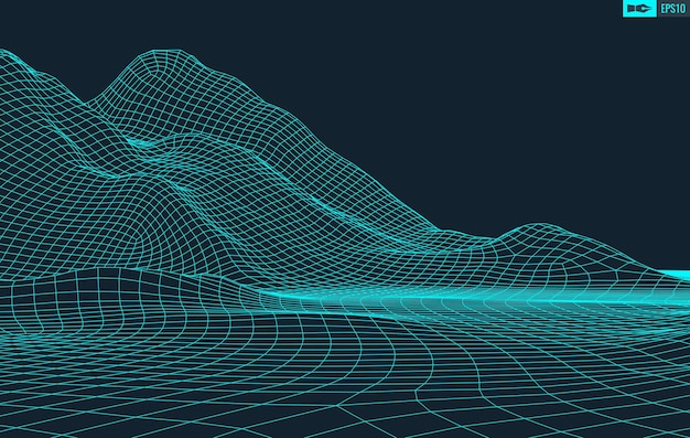 3d Filaire Terrain Grand Angle Eps10 Vecteur