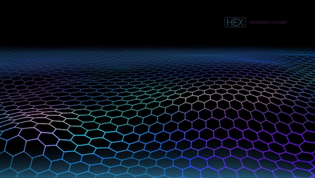 3D Futuristic Connection Hexagon Grid Web Lanscape