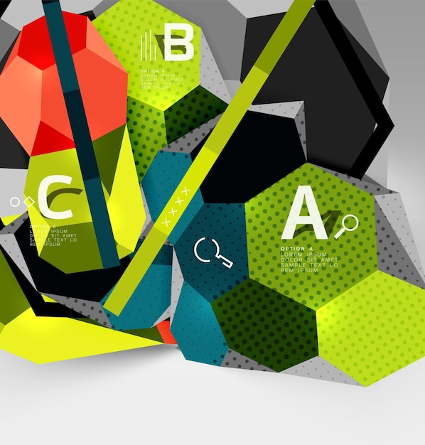 Vecteur 3d hexagone composition géométrique géométrique numérique arrière-plan abstrait modèle de présentation technique ou commerciale avec options d'échantillon illustration vectorielle