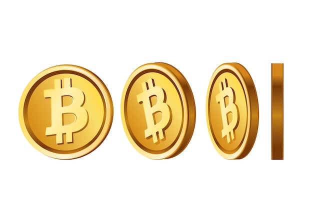 3D illustration of three golden Bitcoin coins showcasing the iconic Bitcoin symbol symbolizing cryptocurrency and digital finance