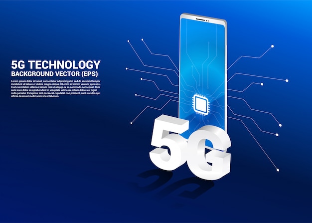 3d Isométrique 5g Et Téléphone Mobile Avec L'icône De L'unité Centrale.