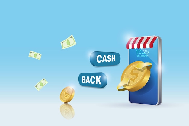 3d Money Cash Back Sign Money Roll Back On Smartphone Publicité En Ligne Pour La Promotion Commerciale