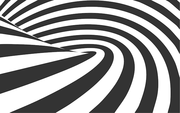 Vecteur 3d noir blanc lignes perspective tourbillon numérique abstrait tourbillon twist spirale vecteur fond perspective lignes concept de boucle
