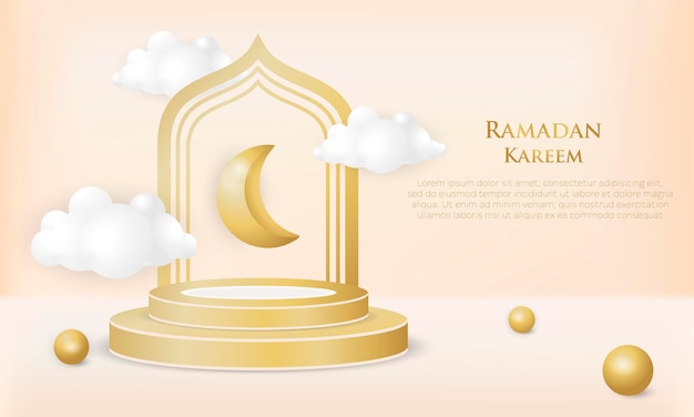 3d Podium Ramadan kareem illustration eid mubarak et fond d'écran nuage