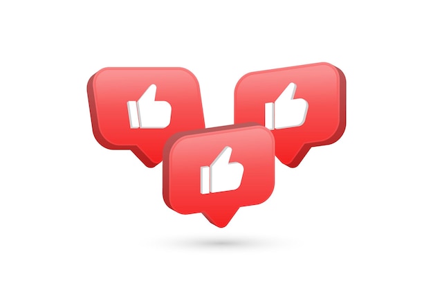 3d pouce vers le haut comme icône dans une bulle de dialogue 3d moderne pour les icônes de notification des médias sociaux après les réactions