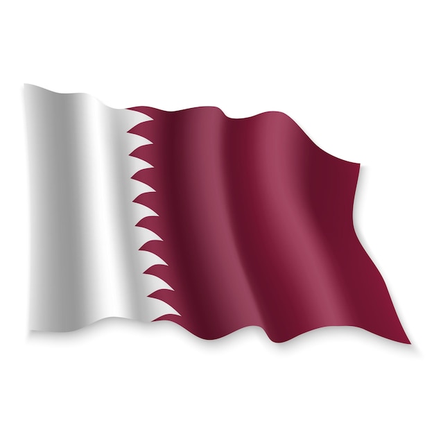 Vecteur 3d réaliste agitant le drapeau du qatar sur fond blanc