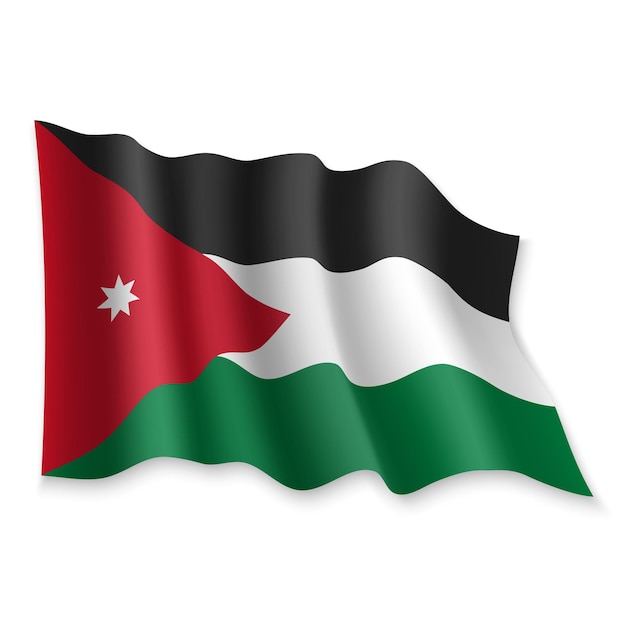 3D réaliste agitant le drapeau de la Jordanie sur fond blanc