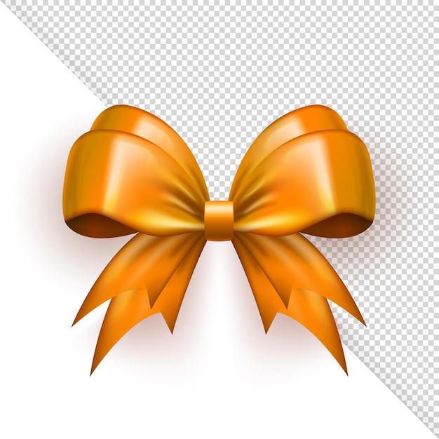 3d réaliste brillant mignon arc jaune isolé sur fond transparent ruban cadeau doré vibrant