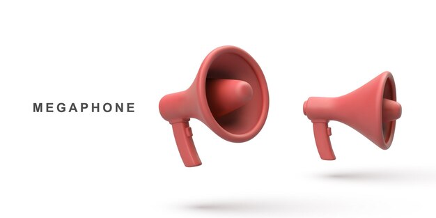 3d réaliste de deux haut-parleurs mégaphone rouges isolés sur fond blanc illustration vectoriel