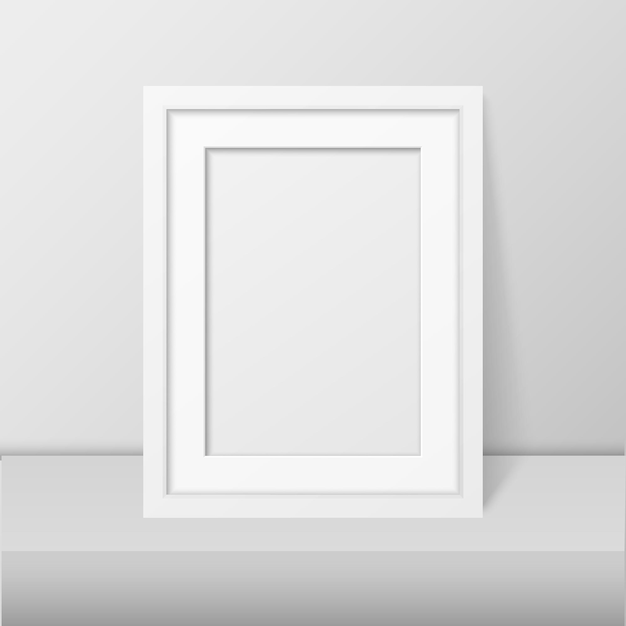 3D Réaliste Moderne Intérieur Blanc Blanc Vertical A4 En Bois Affiche Cadre Photo sur Table ou Étagère