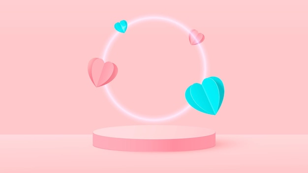 3D render of pink love valentine illustration de la scène pastel