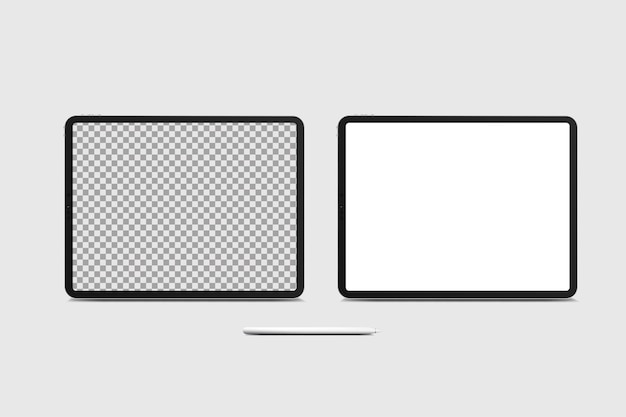 3D tablette stylo mockup d'appareil numérique avec écran vide isolé en arrière-plan modèle d'affichage vide de pad de haute qualité réaliste pour ui ux app publicités bannière site de marketing illustration vectorielle
