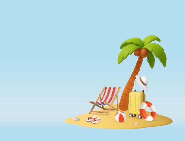3d vacances à la plage tropicale avec le palmier