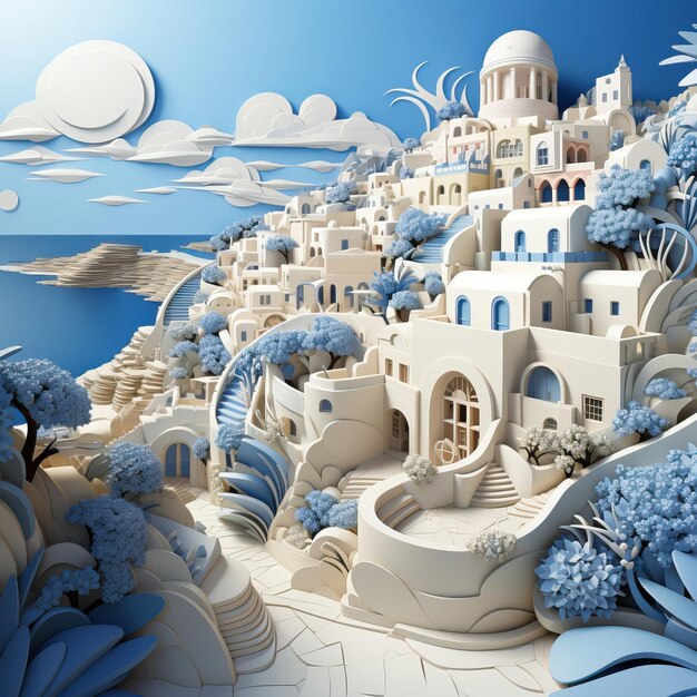 Vecteur 3d vector santorini sur fond blanc v