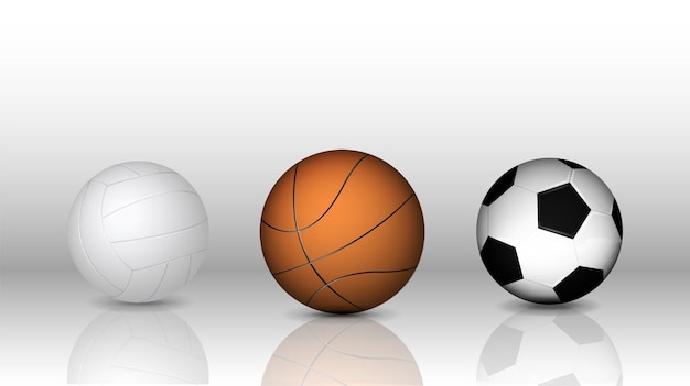 3D volleyball basket-ball et ballon de football sur un fond blanc Un concept pour les paris sportifs