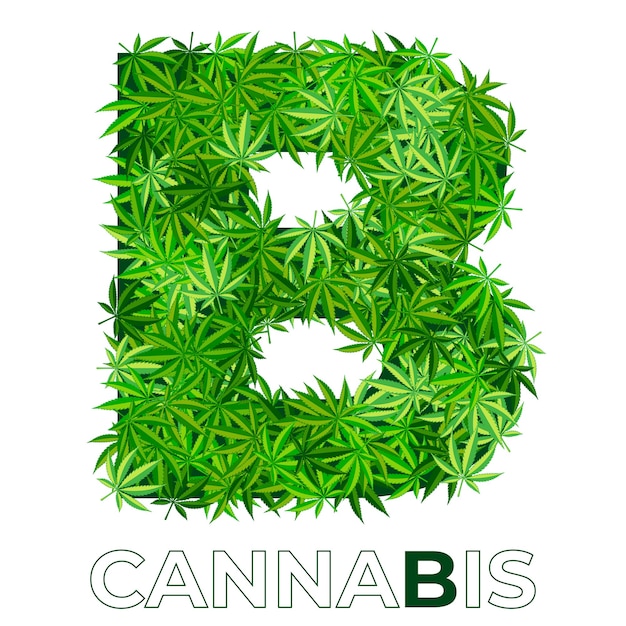 4 Sur 6. Lettre B. Annabis Ou Modèle De Conception De Logo De Feuille De Marijuana. Chanvre Pour Emblème, Logo, Publicité De Services Médicaux Ou Emballage. Icône De Style Plat. Isolé