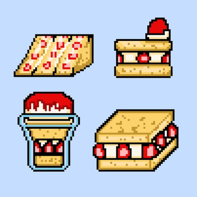 4 Ensemble de gâteaux dans un style pixel art