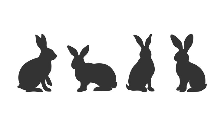 Vecteur 4 figures de silhouette de lapins sur fond blanc bonne pâques décoré bannière de carte de pâques