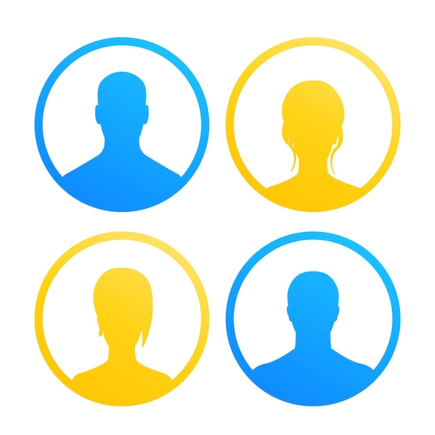 4 Icônes D'avatars Pour Le Web En Jaune Et Bleu Sur Blanc, Illustration Vectorielle