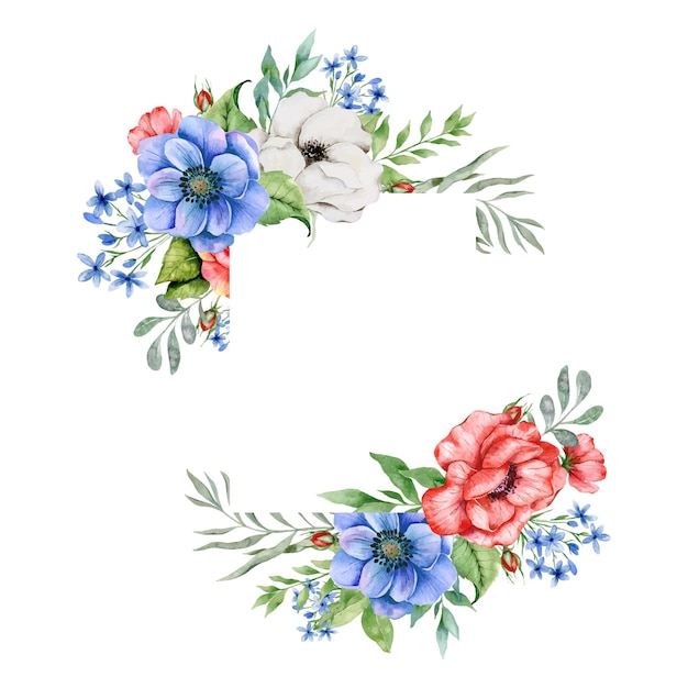 4 juillet conception florale fête de l'indépendance américaine bouquets de fleurs aquarelle bouquets de couleurs usa