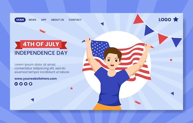 4 juillet Jour de l'Indépendance USA Social Media Landing Page Flat Cartoon Hand Drawn Template Illustration