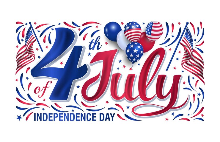 Vecteur 4 juillet usa independence day insignes vecteur avec ballons et illustration de feux d'artifice