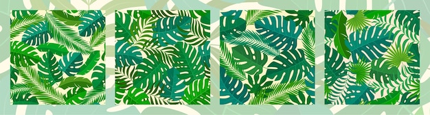 4 Motifs Naturels Sans Soudure Tropicaux De Feuilles Exotiques.