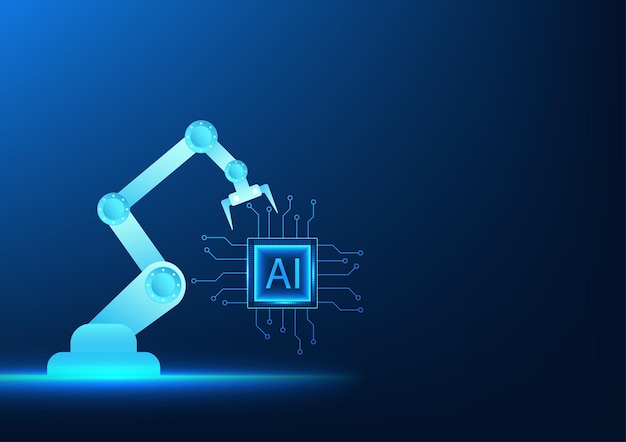 40 industrie technologie d'entreprise bras mécanique tenant un plan de micropuce il se réfère à la moderne