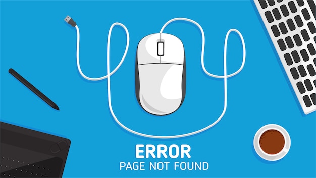 Vecteur 404 page d'erreur de la souris non trouvée à plat