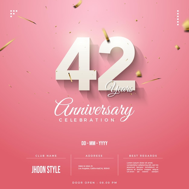 42e anniversaire avec décoration en papier doré de célébration.