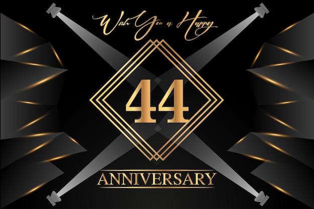 Vecteur 44 ans joyeux anniversaire célébration création de logo doré de luxe avec des lignes de couleur or élégantes