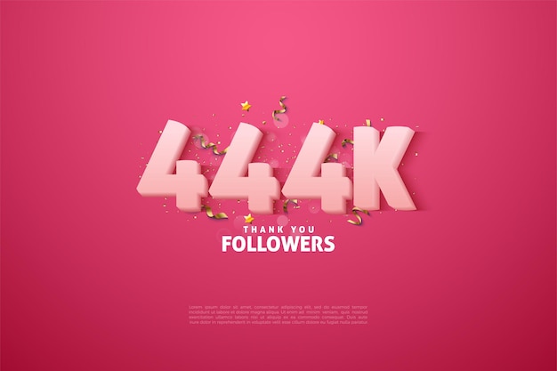 444 000 abonnés avec une illustration de chiffres roses délicats