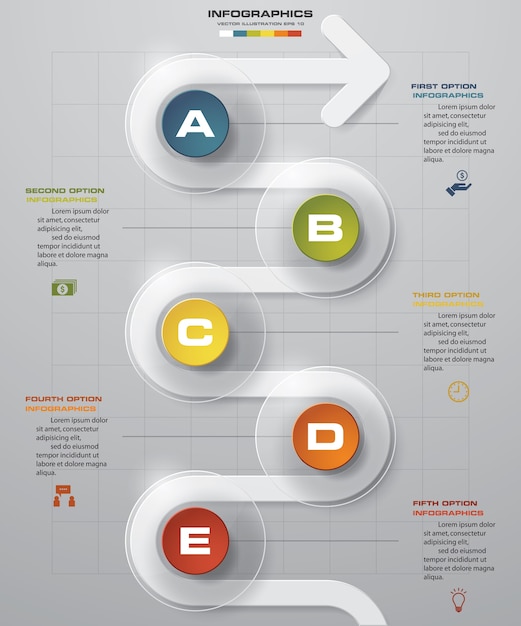 Vecteur 5 étapes élément de infographie flèche