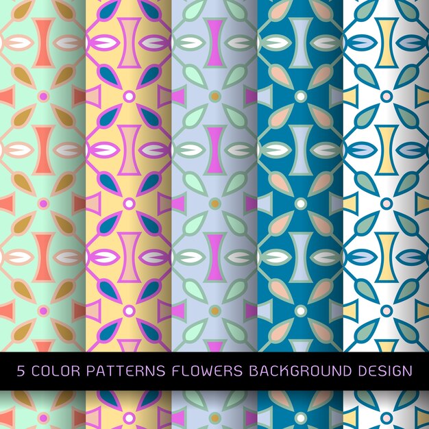 5 motifs de couleur fleurs fond design