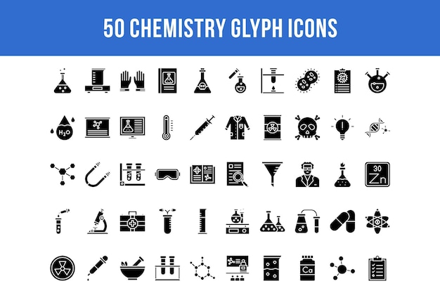 50 icônes de glyphe de chimie