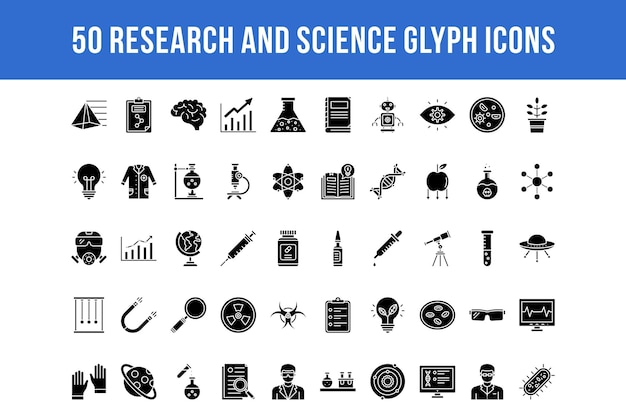 50 icônes de glyphe de recherche et de science