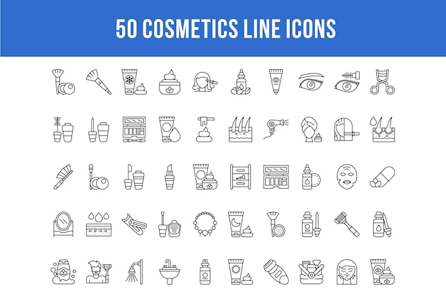 50 icônes de ligne de cosmétiques