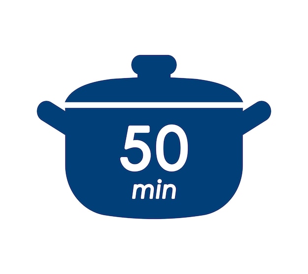 50 min de temps de cuisson étiquette bleue symbole de marmite avec illustration vectorielle de cinquante minutes de temps d'ébullition